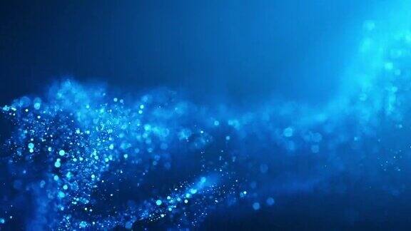 4k抽象粒子波Bokeh背景-蓝色水雪-美丽的闪光环