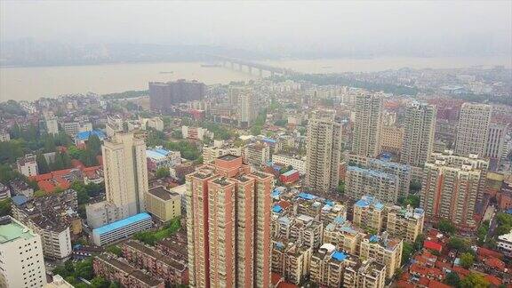 白天武汉城市全景鸟瞰图4k中国
