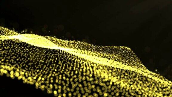 金色抽象背景数字波和运动图形技术与闪光