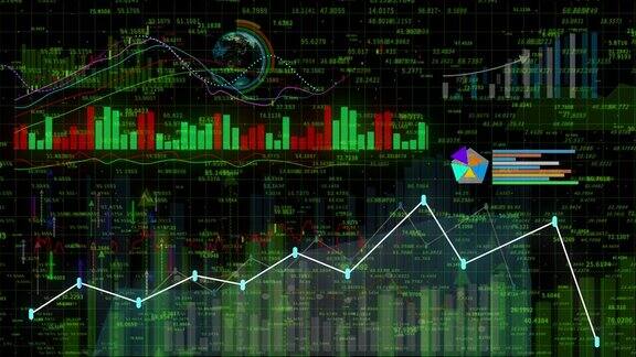 4K金融股票图表商业技术数据趋势显示图经济节点线