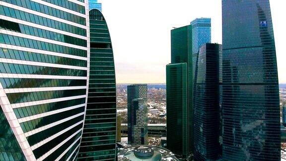莫斯科城市冬季的商业中心空中4k