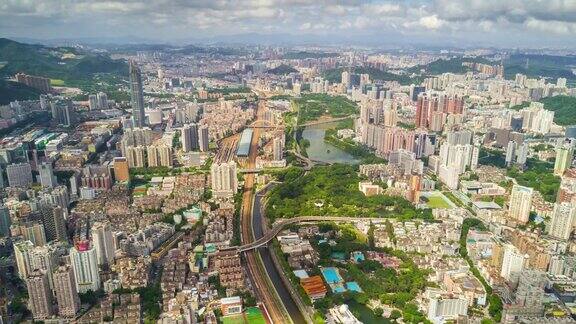 中国深圳城市景观晴天空中全景4k时间推移