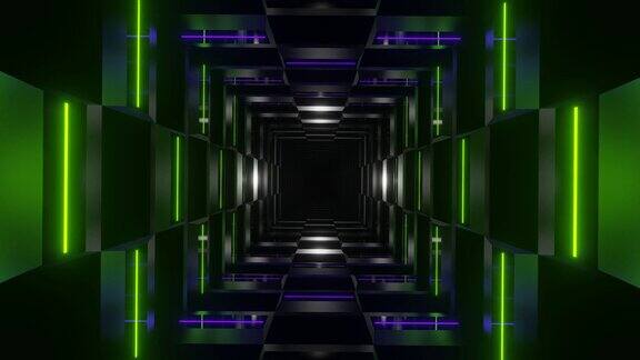 紫色和石灰霓虹灯辉光象棋类型隧道背景VJ循环在4K