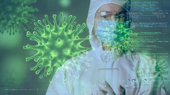 医学科学家医生疫苗研究病毒DNA基因组分析在洁净室实验室用高科技技术人工智能医院医疗保健数字未来虚拟现实