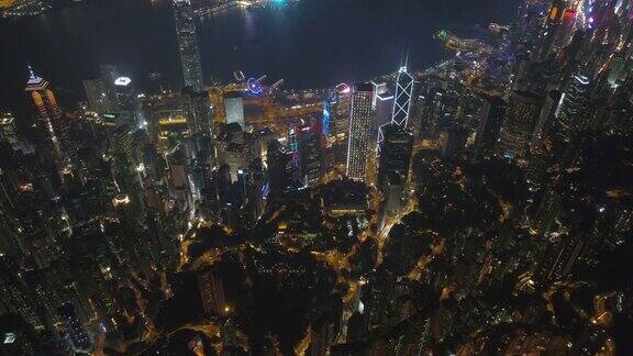中国夜灯香港市中心湾航拍全景4k