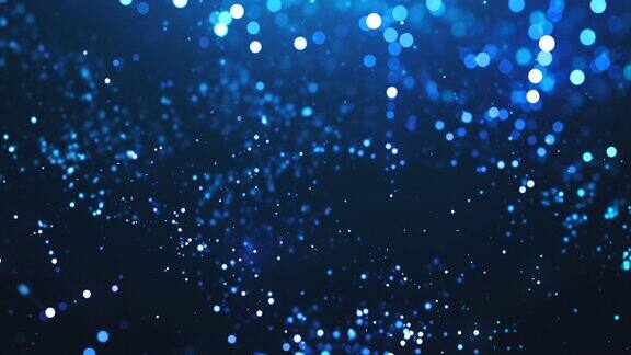 散焦粒子在慢动作-蓝色水雨雪-抽象背景动画-可循环