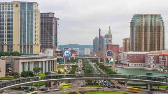 中国澳门城市著名交通圈城市景观全景4k时间推移