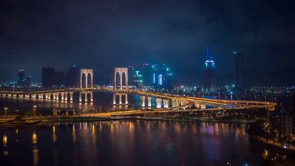 时光流逝:澳门大桥日至夜时光流逝中国澳门城市景观