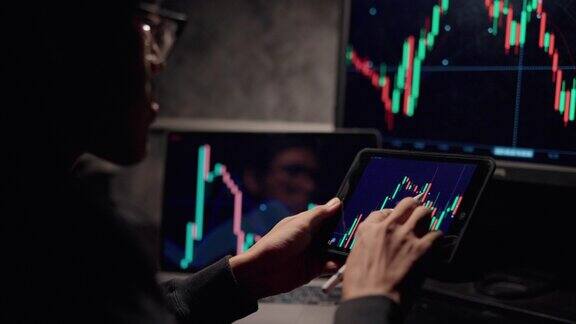 亚洲商人在数字平板电脑上查看股票市场图表