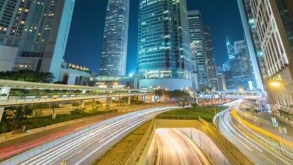 4K时光流逝:香港城市夜间的现代建筑