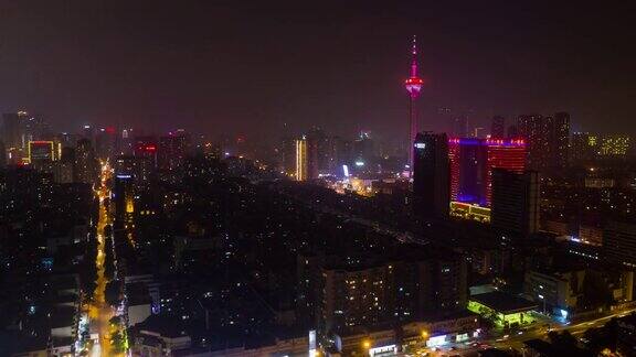 夜光成都市著名电视塔区交通街道十字路口航拍延时全景4k中国