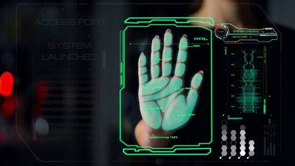 生物识别手掌系统访问用户连接识别手印特写