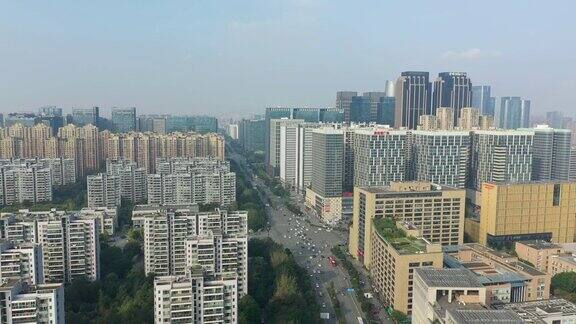 白天成都市著名的全球中心区交通街道航拍全景4k中国