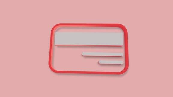3d信用卡图标隔离在红色背景在线支付取现