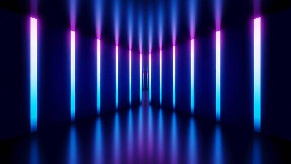 摘要隧道与蓝色和紫色霓虹灯线循环动画背景