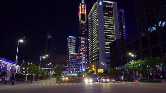 夜光照亮深圳市区交通街道全景4k中国