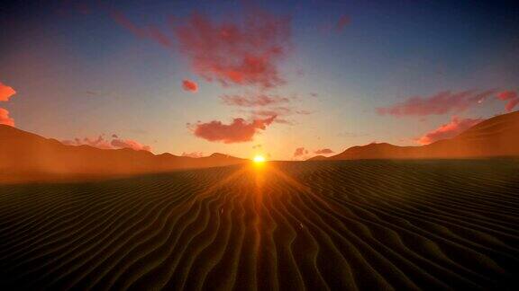 沙漠映衬美丽的晚霞时光流逝的云彩4K