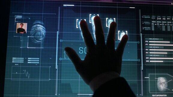 亚洲华人的手与西装放在扫描仪设备屏幕上的安全检查访问