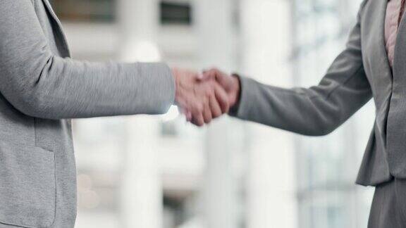 商务人士、伙伴与员工用握手合作与协作用协议Zoom公司交易和同事握手会议和欢迎与支持和问候
