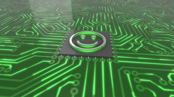 深绿色旋转电脑电路板概念微笑回路4K