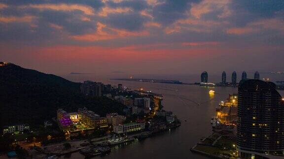 日落时间三亚河交通著名的航拍全景时间跨度为4k中国