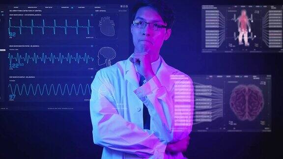 健康检查身体检查医生分析患者数据未来的数字智能技术3D大脑身体扫描医疗的迹象或症状的医疗条件