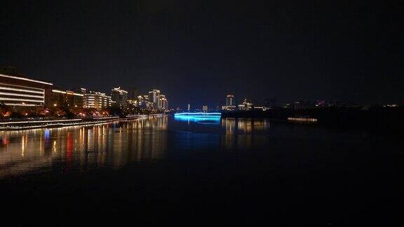 三亚市夜景时间照亮江边大桥全景4k海南中国