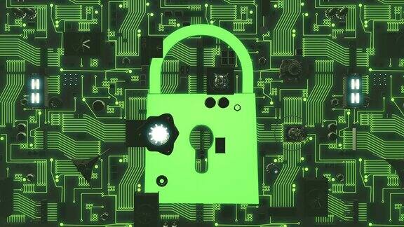 绿色照明的未来派电路板与安全图标
