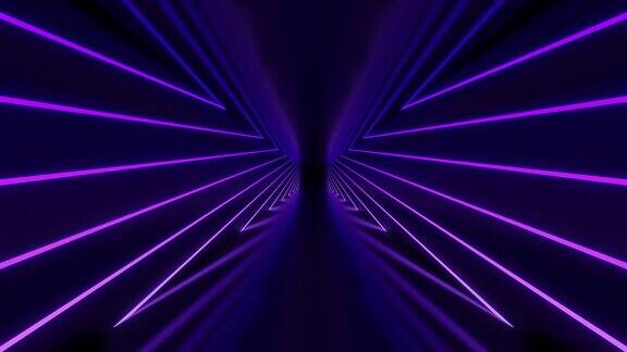 抽象的紫色霓虹灯线隧道反射环动画