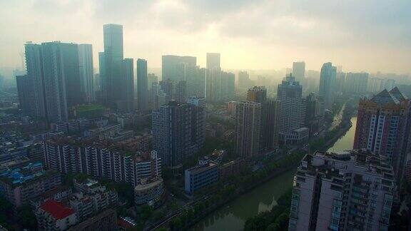 鸟瞰图的成都城市景观九岩桥