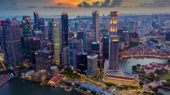从白天到晚上新加坡商业区的日落景象