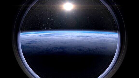 透过国际空间站、地球、轨道、国际空间站、美国宇航局的窗口看到的地球上方的日出