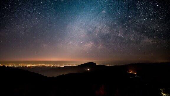 银河系和恒星星系的运动时间从夜晚到日出