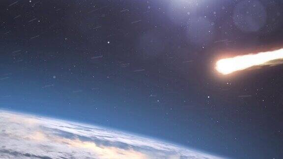 流星小行星在大气层中燃烧地球逼真的视觉