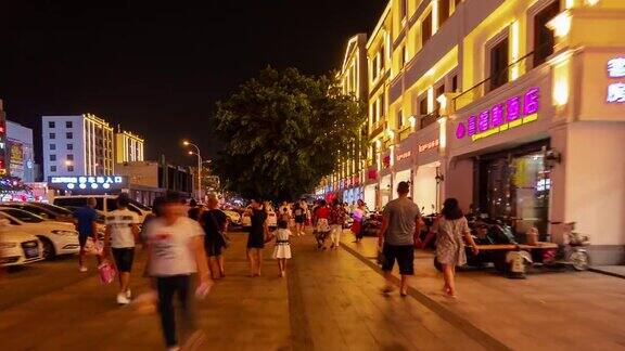 夜间时间三亚市中心街道步行全景4k时间推移海南岛中国