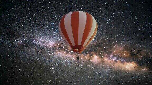 晚上的热气球与银河