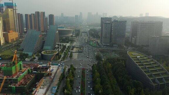 白天成都市金融区建设区交通街道航拍4k中国全景图