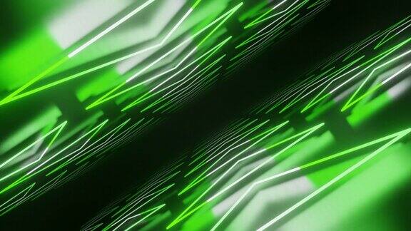 绿色霓虹三角形在闪闪发光的隧道抽象动画背景