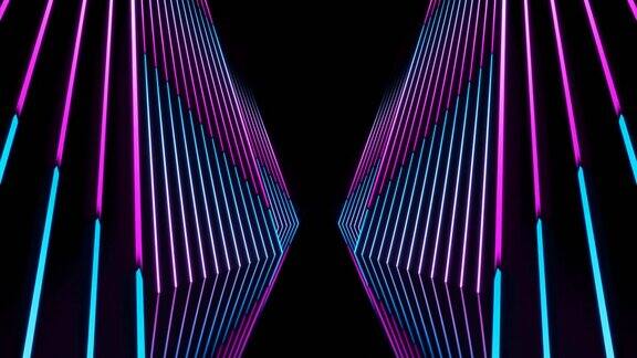 抽象走廊与流动霓虹灯线波循环动画背景