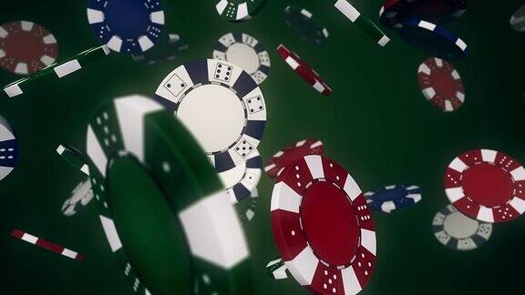 4K扑克赌场筹码和卡下落无缝循环背景