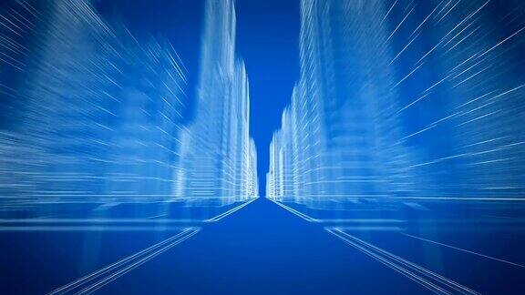 飞越未来数字城市在3d蓝图中提升加速施工与技术概念蓝色3d动画4k超高清3840x2160