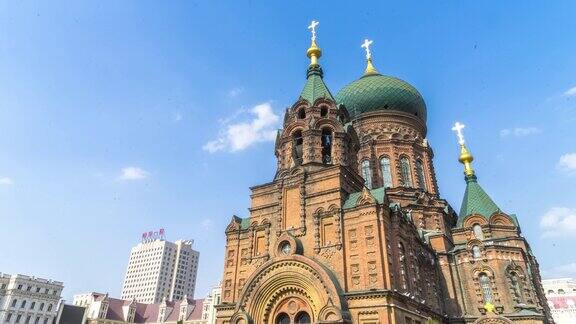 哈尔滨的索菲亚大教堂间隔拍摄4k