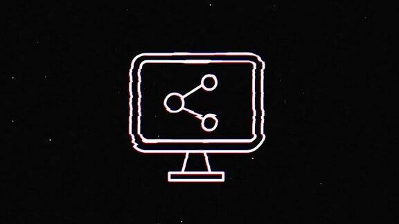 线共享hud全息符号在数字老电视屏幕上无缝回路故障动画的心动态复古和快乐彩色和复古的视频片段