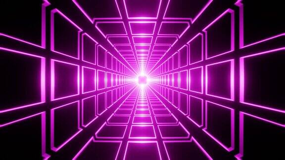 这是一个VJ循环背景展示了一个抽象的、未来主义的、科幻的霓虹灯方形网格隧道在电子游戏环境中很常见