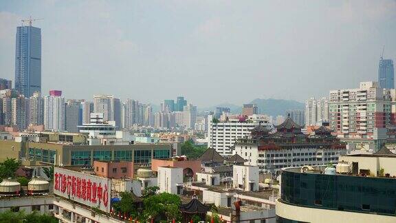 阳光明媚的一天深圳城市景观屋顶全景4k中国