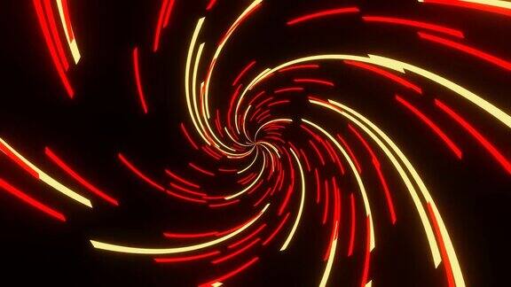 螺旋隧道带彩色和明亮的灯光3D渲染动画
