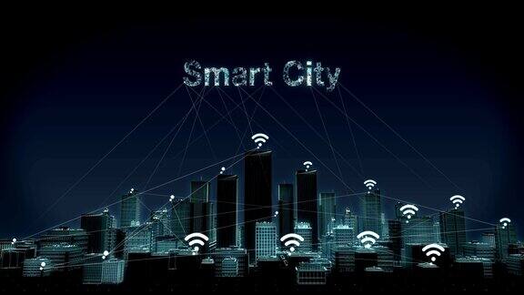 前进智慧城市上的各种Wi-Fi图标智慧建筑连接“智慧城市”4k