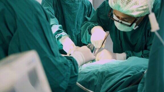 医疗队在现代手术室进行外科手术多民族外科手术队穿着防护服在医院手术室进行手术