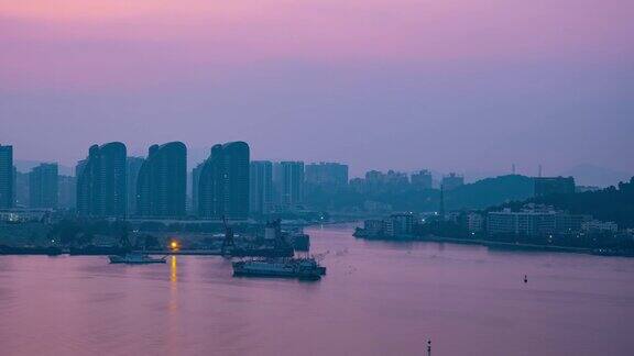 夜晚的时间照亮了三亚工业湾全景4k海南岛中国