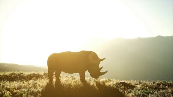 日落时分犀牛站在开阔的地方